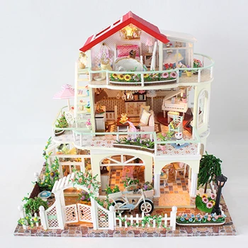 Mini BRICOLAJ casă de Păpuși în Miniatură Casa Papusa cu Kit Casa din Lemn Mobilier de Jucării pentru Copii de Vacanță