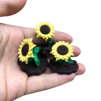 Mini Floare Casă De Păpuși În Miniatură Verde A Plantelor De Floarea Soarelui Ghiveci Papusa Casa Decor