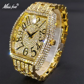 MISSFOX de Lux de Aur Mare Ceas Pentru Bărbați Gheață Bena Cadran Diamant Full Cuarț Ceasuri Accesorii Elegante pentru Om en-Gros