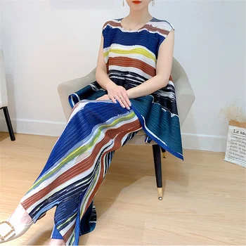 Miyake ori de imprimare costum de vară 2021 nou de sus + nouă-punct de pantaloni culoare solidă două piese largă de moda liber confortabil femei