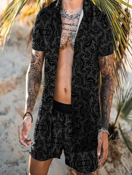 Moda Hawaiian Imprimare Tricou Maneci Scurte Set Oameni de zi cu Zi Plaja de nucă de Cocos Print pantaloni Scurti Barbati Beach Două Piese M-3XL