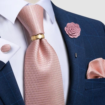 Noul Designer pentru Bărbați Teal Albastru Carouri Roz Solide Legături Nunta Accesorii Cravate de Mătase Brosa Cravată Set Inel de Gfit Pentru Bărbați DiBanGu