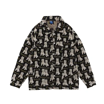 Original Drăguț Animal Print Streetwear Toamna Blugi Jachete pentru Bărbați și Femei Retro Mozaic Supradimensionat Casual Denim Haina