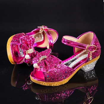 Pantofi pentru copii 2020 Nou Toamna Casual Sclipici Bowknot Copii Toc Înalt Pantofi Fete de Moda de Printesa de Dans Petrecere Sandale