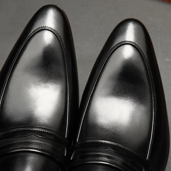 PJCMG Primavara/Toamna Struț Stil Mocasini Negru a Subliniat Toe Slip-On Piele naturala Nunta Oxford Rochie Office Mens Pantofi