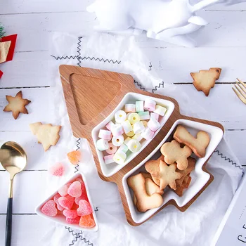 Placa ceramica Christams Copac Farfurie cu o Tavă de Lemn Creative Gustare Salata de Fructe Placă de Feluri de mâncare de Crăciun