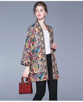 Primăvara și Toamna Exotice Tipărite Cardigan Mid-lungime Pelerina Stil Etnic Liber Subțierea Jacheta de Flori Jacheta Femei