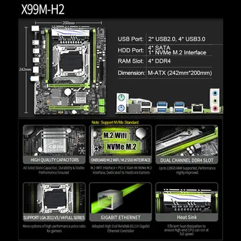 Produs nou X99 Placa de baza Lga 2011-3 Soclu Suport E5 V3 V4 Cpu și 4*DDR4 ECC REG RAM Cu 2*PCIE 16X SSD M. 2 NVME, Wifi