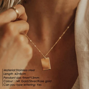 Pătrat din Oțel inoxidabil Pandantiv Colier pentru Femei Simple, Personalizate Tag Cravată Colier Petrecere de Aniversare Moda Bijuterii Cadou