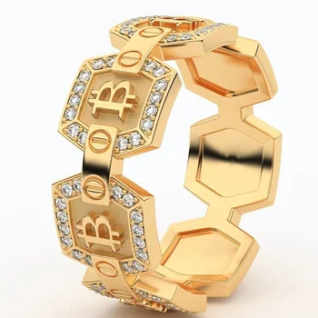 Rece de Lux Cristal Zircon Bitcoin BTC Proiectat Inel pentru Cosplay Petrecerea de Ziua Decorațiuni și Cadouri Inel de Aur Boho Bijuterii