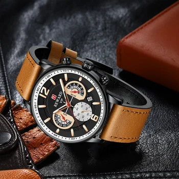 Recompensa din Piele pentru Bărbați Ceasuri de Afaceri Impermeabil Ceasuri de mana Anti-Orbire Cronograf Data Luminos Încheietura Ceasuri pentru bărbați