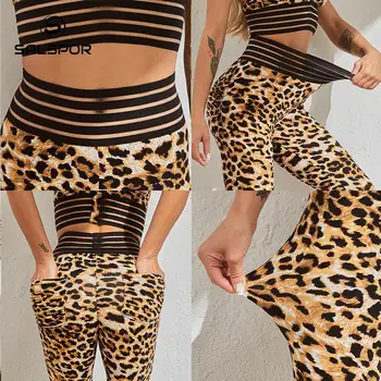 SALSPOR Femei 2 BUC Seturi de Leopard de Imprimare Costum de Sport Treninguri fara Spate Reglabile Push-Up Sutien Sexy Sport Femei Jambiere Talie Mare