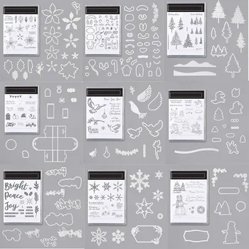 Scenă de crăciun, om de Zăpadă Fulg de nea, Copaci Frunze de Geometrie Transparent Clar Timbru de Tăiere Mor Pentru DIY Scrapbooking Ambarcațiunile de Carduri de 20A