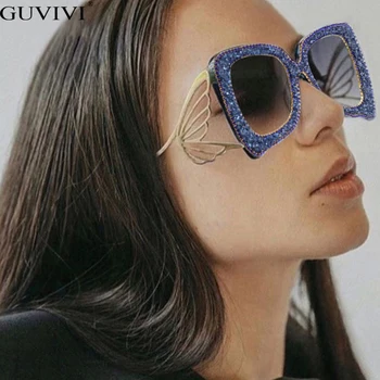 Sclipici Pătrat ochelari de Soare pentru Femei Diamond Vintage Men 2020 de Moda de Lux din Metal ochelari de Soare Ochelari Fluture Gradient UV400