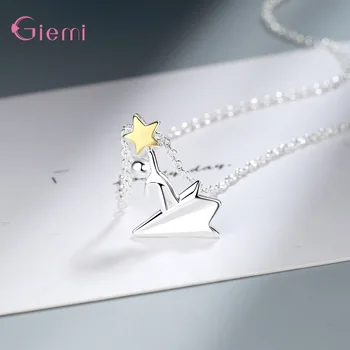 Simplu La Modă Avion De Hârtie Gold Star Catcher Colier Pandantiv Argint 925 Bijuterii Cadouri Pentru Femei Fata Ornamente