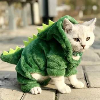 Snailhouse Vânzare Fierbinte Pisica Animale De Companie Haine Dinozaur Amuzant Costume De Iarnă De Pluș Cald Cat Haina Mic Pisoi Pisică Hanorac Catelus Haine