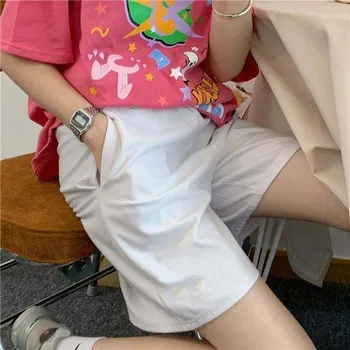 Stil coreean Elastic pantaloni Scurți Femei pe Genunchi-lungime Pierde Vara BF Streetwear Harajuku-picior Larg Cupluri de Studenți Unisex Moda Scurt