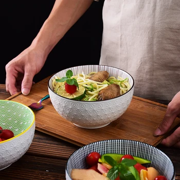 Stil Nordic 6 inch Tacamuri Boluri Ceramice Acasă Pictate manual Instant Noodle Supa Restaurant Simple, Creative Relief Bol de Ramen