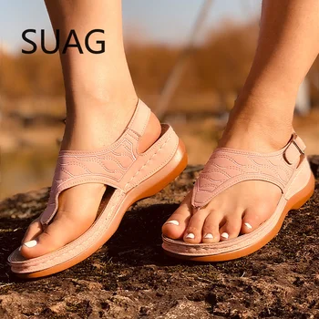 SUAG Wedge Sandale Femei Retro Casual Confortabil Moale din Piele PU Femeie Cataramă Curele de Flip-Flops Pantofi de sex Feminin 2021 Moda