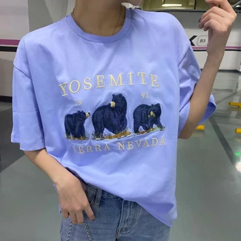 Supradimensionat Fete Vrac Broderie Tricouri De Bumbac De Vară 2020 Moda Doamnelor Moale Streetwear Tricou Casual, De Sex Feminin Topuri Pentru Femei Chic