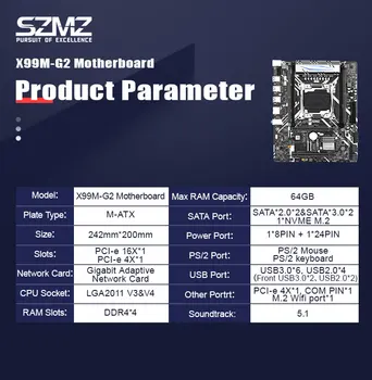 SZMZ X99M-G2 Placa de baza despre lga2011-3 Canale Duale cu NVME SSD M. 2 WIFI-M2 USB 3.0 Suport E5 2678V3 E5 2620V3 E5 2650V3