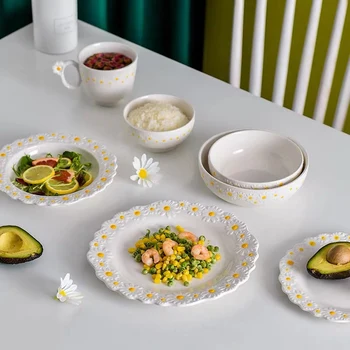 Tacamuri Din Ceramică Farfurii Seturi Mici Daisy Underglaze Cina Acasă Mâncare Castron Salata De Vest Cupa Desert Friptura Tava Placa