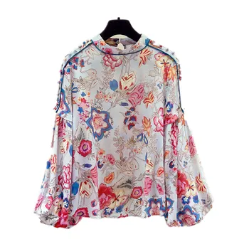 Tricou Femei Pufos Maneci, partea de Sus 2021 Vintage florale Gât Rotund Tricou cu Maneci Lungi, Topuri de Moda pentru Femei