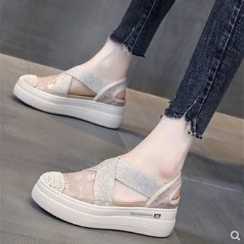 Vara Femei Sandale 2021 Nou Casual Decupaje De Dantela Pantofi De Panza Gol Florale Respirabil Platforma Sandale Plate Zapatos De Mujer