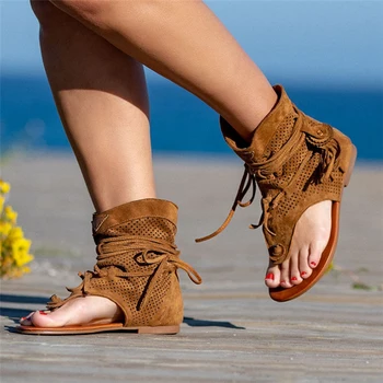 Vara Femei Sandale Gladiator Clip Toe Doamnelor Cizme Plate Pantofi Casual pentru Femei Ciucure Roma Feminin Papuci Femeie Sandales