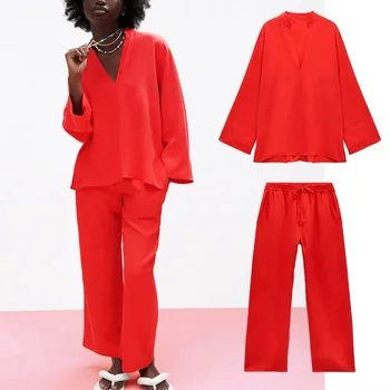 Vara Red Femeie Bluza Za 2021 Epocă Guler Rotund Cu Maneca Lunga Casual Topuri Largi Parte Tiv Asimetric Plussized Bluze Femei