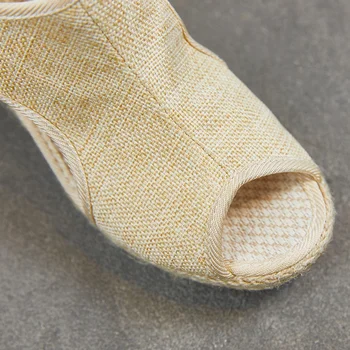 Veowalk Handmade Femei Peep Toe Lenjerie De Espadrile Sandale Sandale De Vara Femei Casual Pană Toc Pantofi Platforma-Negru Bej