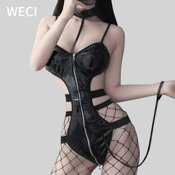 WECI Piele Catsuit din Latex Femei Tricou dominare sexuala Sex Costum Cosplay Bodysuit Robie Lenjerie de Cauciuc Vacuum Polul Dans Erotic Costum