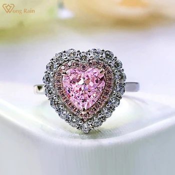 Wong Ploaie Romantic Argint 925 7*7 MM Heart Cut Pink Sapphire Creat Moissanite Piatră prețioasă Inele de Logodna Bijuterii Fine