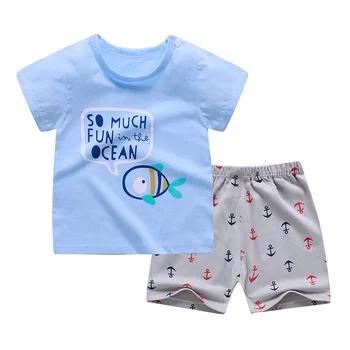 ZWY770 Haine de Vară pentru Copii cu Maneci Scurte pentru Copii Baieti Fete T-shirt, pantaloni Scurți Set de Două piese Din Bumbac Pur Haine pentru Copii
