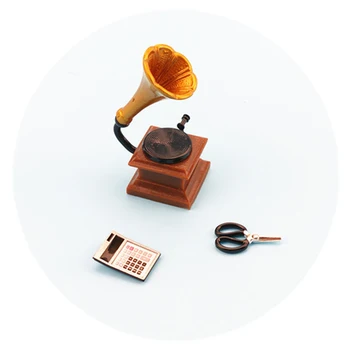1 Bucată De Simulare Mini Foarfece De Metal Fonograf Calculator Jucarii Model 1:12 Casă De Păpuși În Miniatură