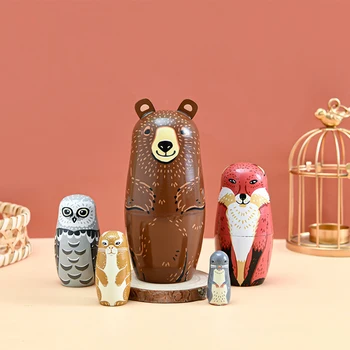 1 Set din Lemn de Păpuși Cuiburi rusă Păpuși Matrioșka Babushka Vopsea de Mână Urs pentru cele mai Bune Urări pentru Copii Cadouri Artizanale Papusa Casa Decor