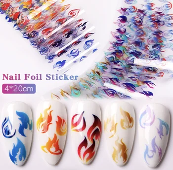 10pc/1lot Gradient Flame Decal Laser Holographic Nail Art Transfer Film Foil Stickers for Nails Equipment Decoration Designer
