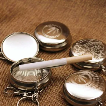 1buc Argint Mini Tigara Consumabile Portabil de Țigară Scrumieră în Formă Rotundă din Oțel Inoxidabil, Accesorii de Fumat cu Cheie Lanț