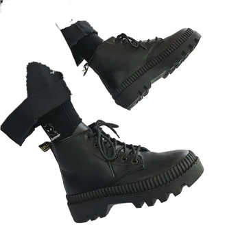2020 Iarna Noi, Negre, Groase de Pânză de Bază Mid-Top Cizme Barbati Toamna Britanic Tendință Cizme Inaltime-Top-coreean Casual Pantofi pentru Bărbați Bocanci