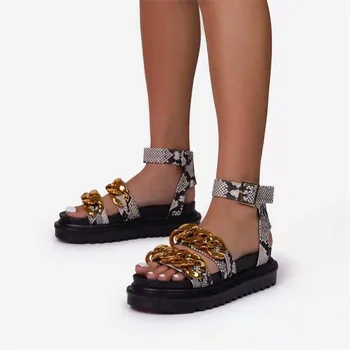 2021 Femei de Moda Sandale Pantofi Plat Platforma Lanț Indesata Unic Casual Gladiator Catarama Sandale Sandale de Designer Plus dimensiunea 43