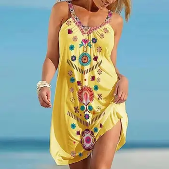 2021 Femei Sarafane de Vară fără Mâneci Sexy Femeie Curea rochie Scurtă de Imprimare Liber Casual Plaja Rochie Boho Sundress Beachwear