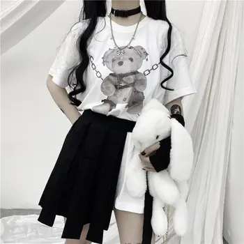 2021 femeie negru gotic urs anime imprimare tricouri alb cu maneci scurte coreean harajuku epocă kawaii y2k supradimensionat topuri de sex feminin