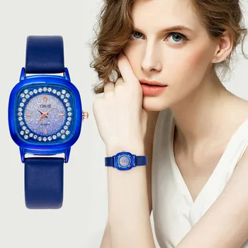 2021 Moda Femei Ceasuri De Diamante Din Oțel Inoxidabil Dial Curea Din Piele Trupa Cuarț Ceas Analogic Ceasuri Reloj Dropshipping