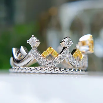 2021 Noua Moda Coroana Inele Cu Stele Galbene Zircon de Culoare Două Bijuterii Femei Petrecerea de Nunta de Lux Rafinat Accesorii Cadouri