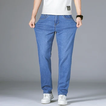 2021 Vară Oameni Noi Lumina Albastră Subțire Regulat se Potrivesc Blugi de Moda de Afaceri Drept Stretch Pantaloni de sex Masculin Brand Pantaloni