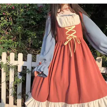 2021 Victorian Femei Vintage Lace-up Menajera Cosplay Printesa Rochii de Petrecere Retro Fete Japoneze Drăguț Kawaii Lolita Rochie