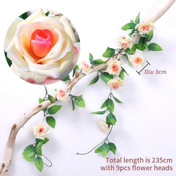 235cm Lung Artificiale de Trandafir Flori de Viță de vie Frunze Verzi de Mătase Fals Rattan Ghirlanda Pentru Nunta Gradina Ghirlanda Decor Agățat de Perete