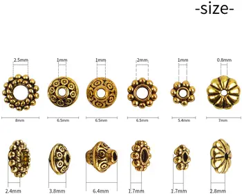 300 de Bucăți de Metal de Aur Antic Distanțier Margele Șirag de mărgele de Cap se Termină Tibetani Ambarcațiuni Margele Vrac Bijuterii pentru a Face Bijuterii, 6 Stiluri