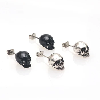 8Seasons Halloween Ureche Cercei Stud Post Antichități Argint Culoare Negru Craniu Pentru Femei, Bărbați Stilul Punk Petrecere Bijuterii de Moda,1 Pereche