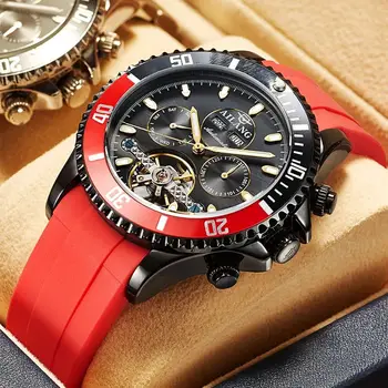AILANG Luxury Mens Mechancial Ceasuri Chronograph Automatic Silicon rezistent la apa Multifuncțional de Afaceri Ceas de mână pentru Bărbați Ceasuri